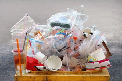 Close-up of garbage in bin