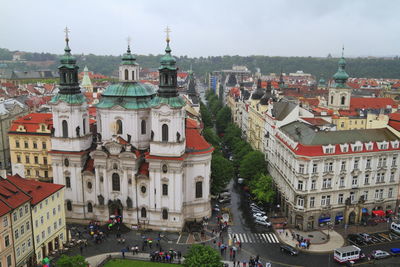 High angle view of buildings in city