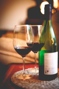 Close-up of wineglass on table