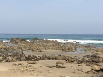 Scenic view of beach against clear sky