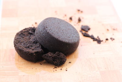 Close-up of chocolate cake on table