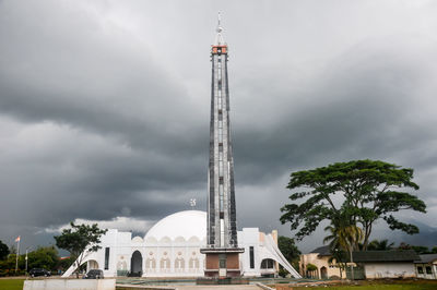 Low angle view of buildings against cloudy sky