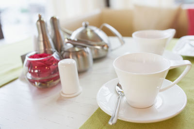 Close-up of tea cup on table