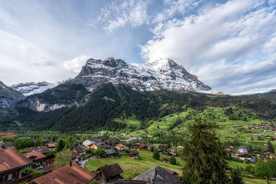 Eiger mountain viewed from grindelwald during sunrise hours. grindelwald, switzerland