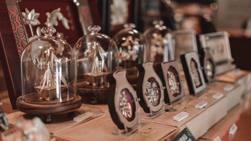 Close-up of glasses on table