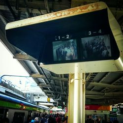 Low angle view of illuminated railroad station