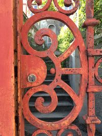 Close-up view of red wheel