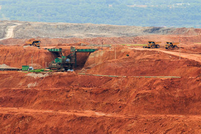 High angle view of machinery on land