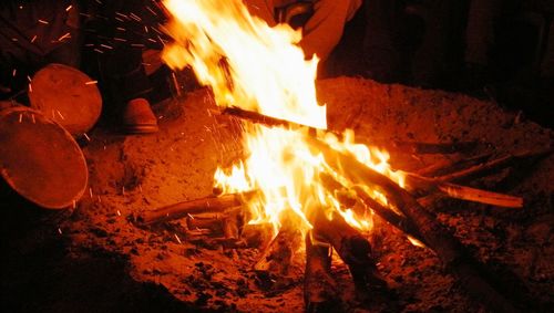 Close-up of bonfire at night