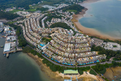 High angle view of buildings in city