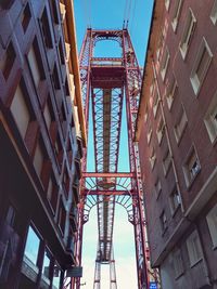 Low angle view of buildings against clear blue sky