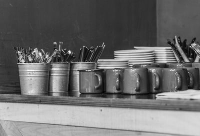 Close-up of stack of jar on table