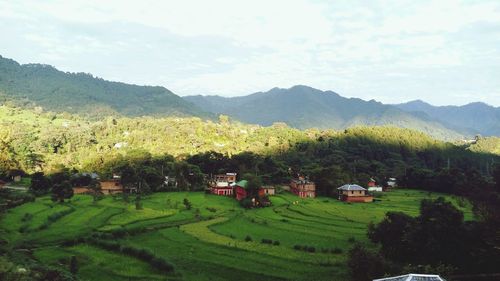 High angle view of village