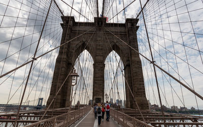 People walking on suspension bridge