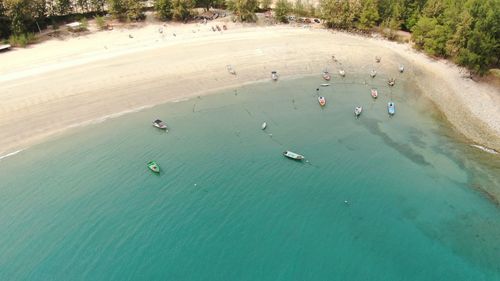 High angle view of boat on beach