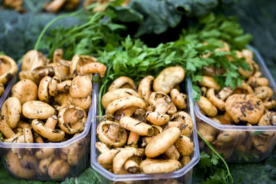 Close-up of sausages in container