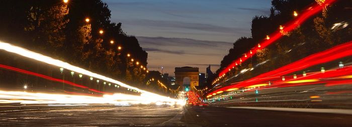 Light trails on road at night