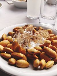 Close-up of breakfast served on table