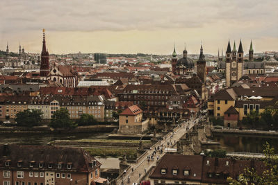 High angle view of buildings in city