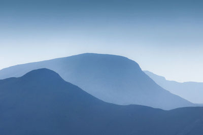 Scenic view of mountains against clear blue sky