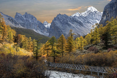 Scenic view of mountains against sky during autumn