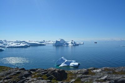 Scenic view of sea against clear sky during winter