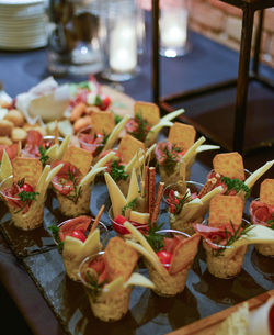 High angle view of food on table catering