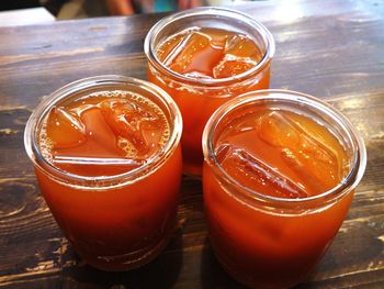 High angle view of drink on table