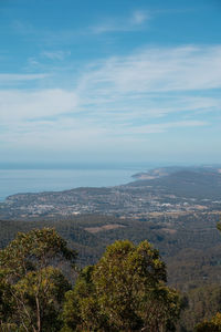 High angle view of plants on landscape against sky