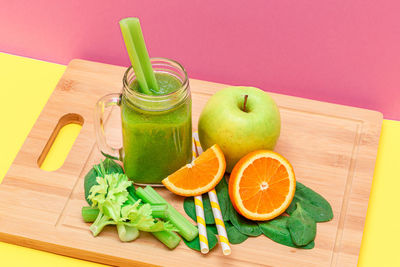 High angle view of food on table