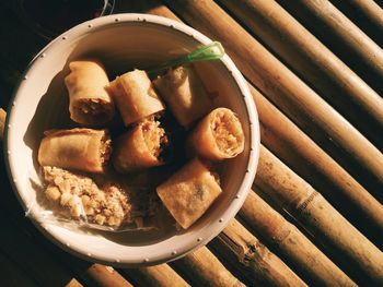 High angle view of food in bowl on table