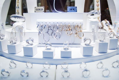 Close-up of jewelry for sale in showroom