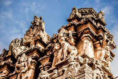 Low angle view of sculptures at brihadeeswarar temple