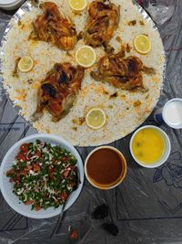 High angle view of food on table