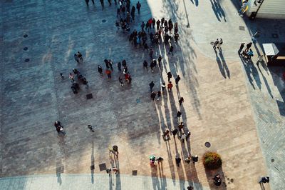 High angle view of crowd in city