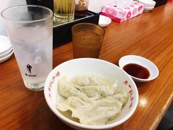 High angle view of drink on table