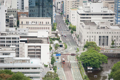 High angle view of city street