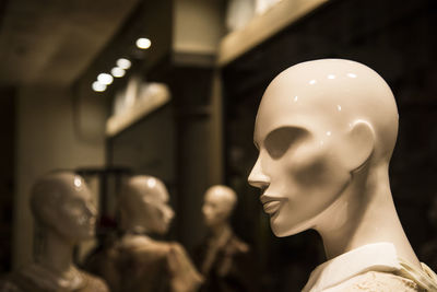 Close-up of female mannequins in store