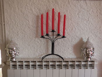 Close-up of electric lamp against wall at home