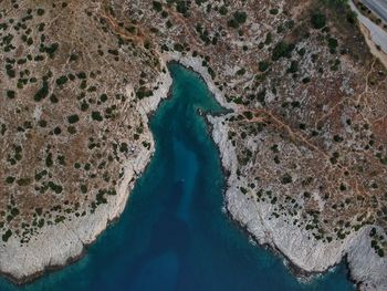 High angle view of rocks on beach