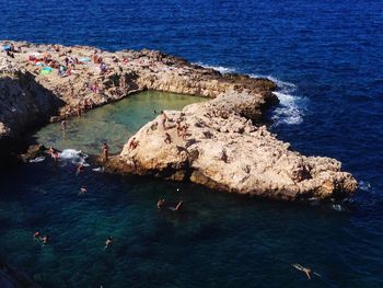 High angle view of rocks in sea