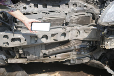 Close-up of damaged car