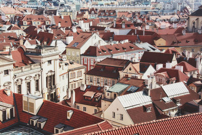 High angle view of buildings in city