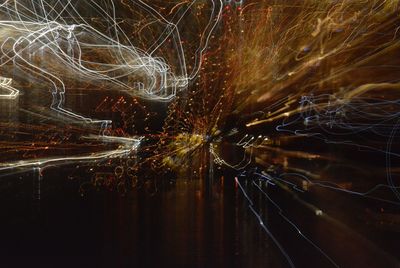 Light trails on road at night