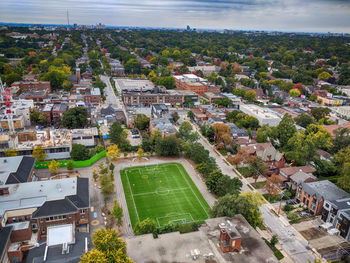 High angle view of townscape against sky