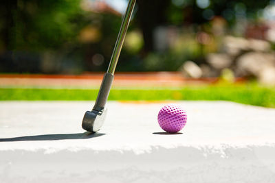 Close-up of golf club and ball