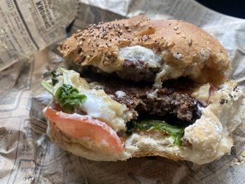 High angle view of breakfast on table