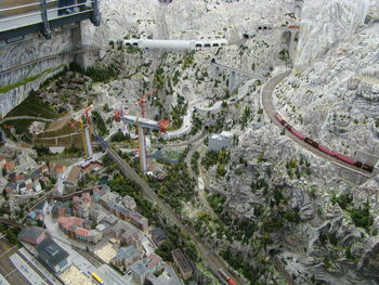 High angle view of street amidst buildings in city