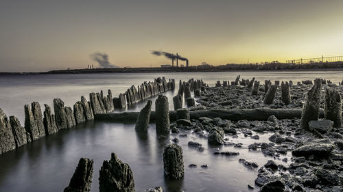 Panoramic view of sea against sky during sunset