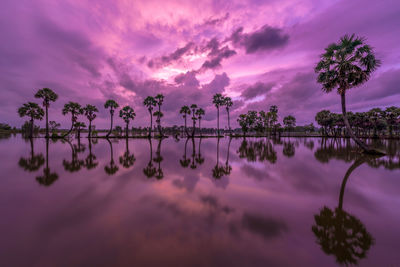 Scenic view of lake against sky during sunset